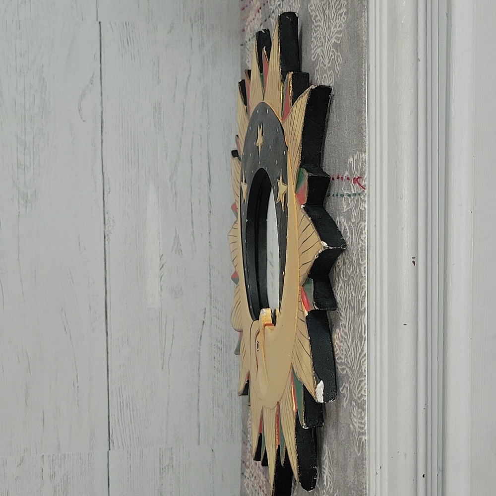 Vintage | Artist Signed Celestial Hand Painted Sun Moon & Stars Mirror - Picture 5 of 14